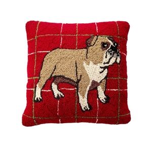 Wayfair hand-hooked wool bulldog throw pillow with velvet backing 13.5” Square